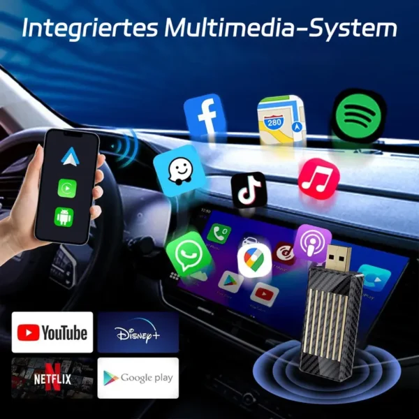 Mini Al Box, Streaming Netflix / Youtube / Tiktok zu Ihrem Auto!  2-in-1 Wireless CarPlay und Android Auto Adapter, werkseitig kabelgebunden, geeignet für CarPlay Autos - Image 4